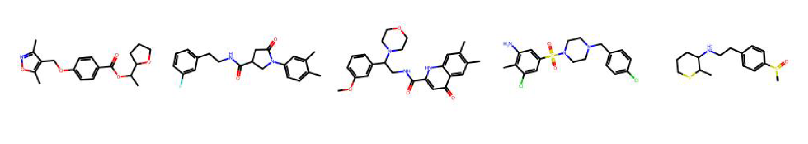 Molecules generated by ChemRLFormer by reward hacking the docking functions